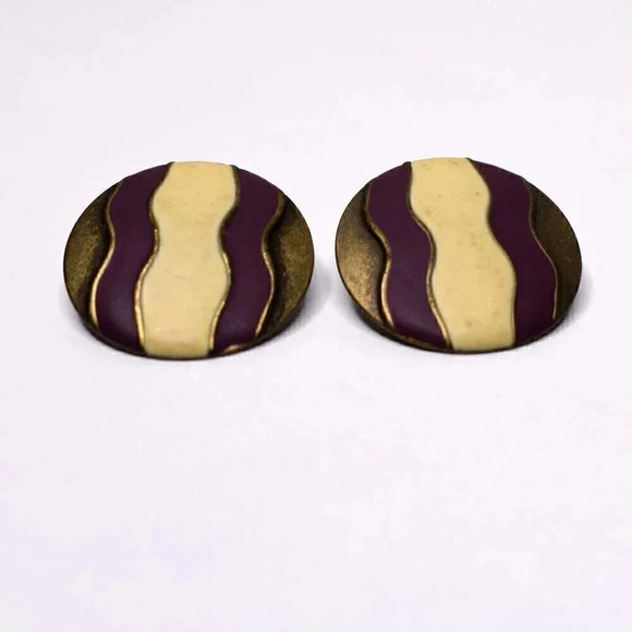 VINTAGE 70s 80s WAVY PURPLE & WHITE CIRCLE… - Picture 1 of 2